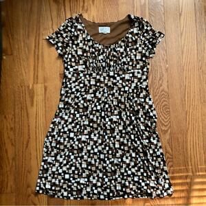 Julian Taylor Fit and Flare Geometric Tie back Brown Tan Dress Women’s Size 16